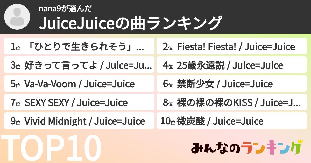 nana9さんの「JuiceJuiceの曲ランキング」