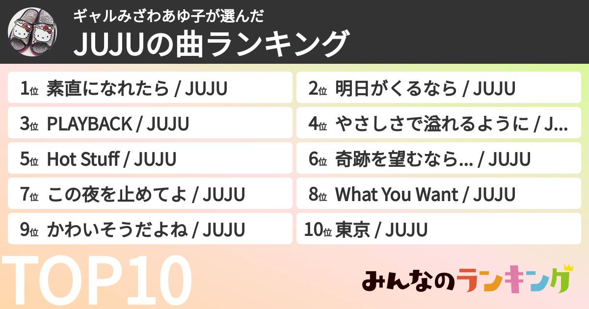ギャルみざわあゆ子さんの「JUJUの曲ランキング」