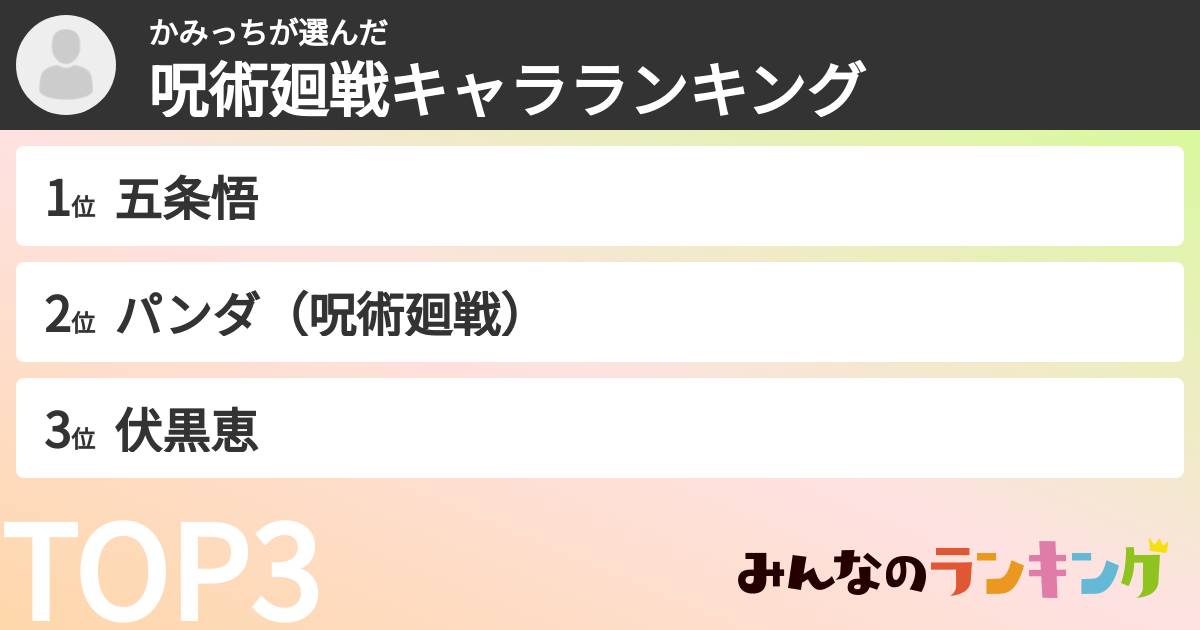 かみっちさんの「呪術廻戦キャラランキング」
