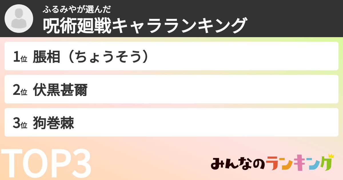 ふるみやさんの「呪術廻戦キャラランキング」