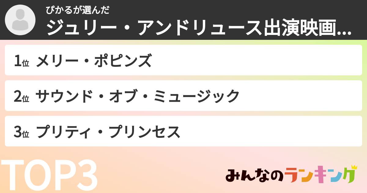 ぴかるさんの「ジュリー・アンドリュース出演映画ランキング」