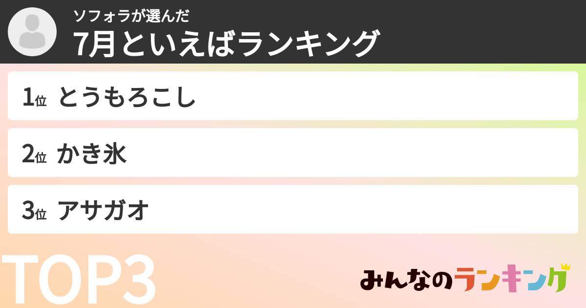 ソフォラさんの「7月といえばランキング」