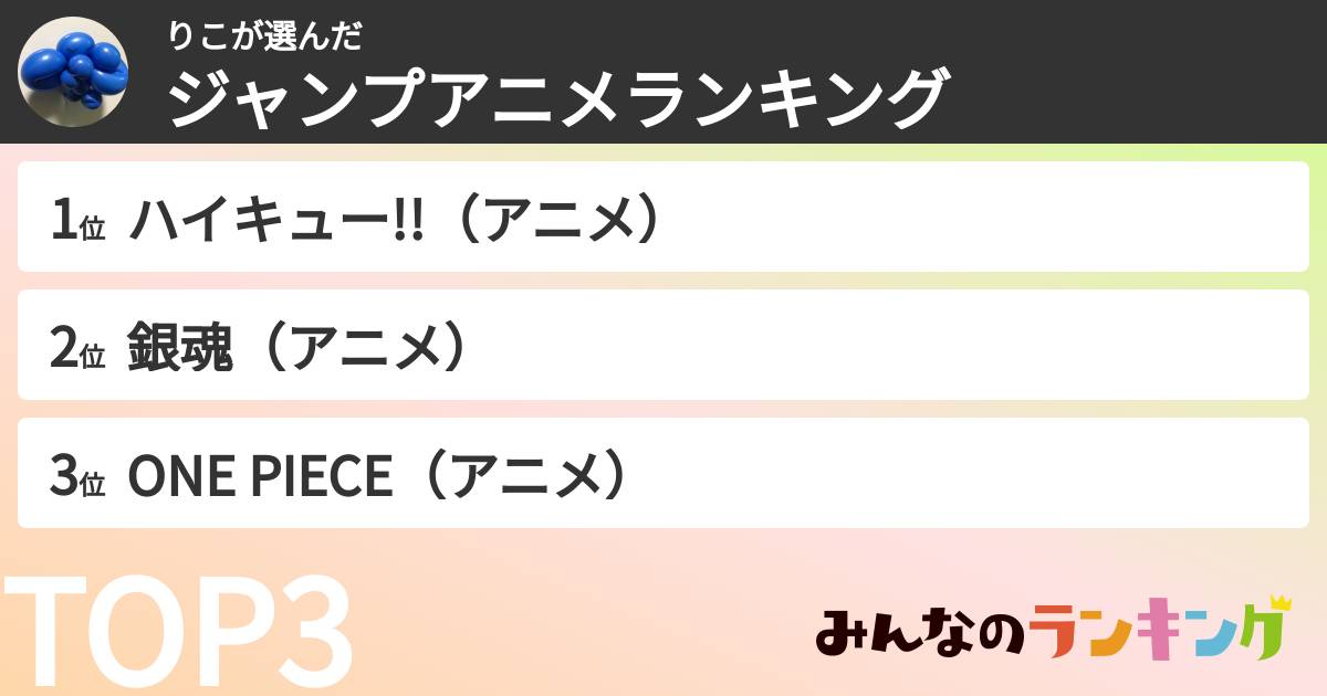 りこさんの「ジャンプアニメランキング」