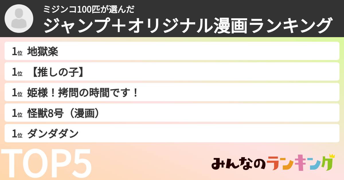 ミジンコ100匹さんの「ジャンプ＋オリジナル漫画ランキング」