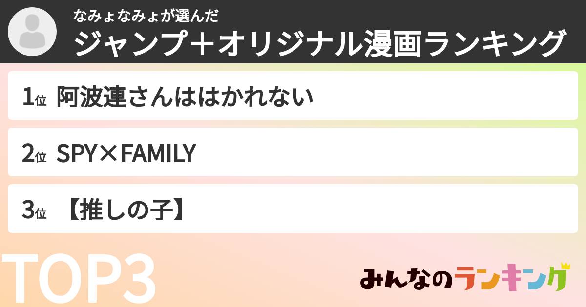 なみょなみょさんの「ジャンプ＋オリジナル漫画ランキング」
