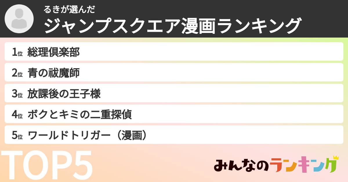 るきさんの「ジャンプスクエア漫画ランキング」