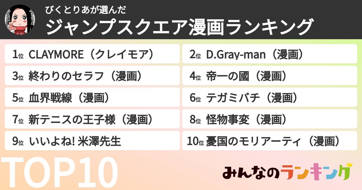 びくとりあさんの「ジャンプスクエア漫画ランキング」