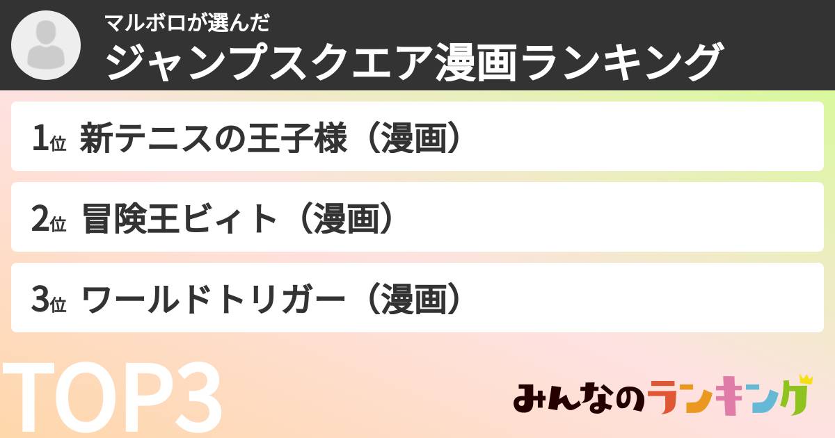 マルボロさんの「ジャンプスクエア漫画ランキング」