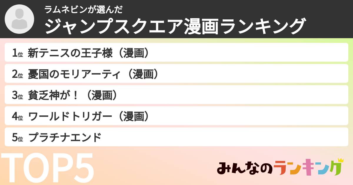 ラムネビンさんの「ジャンプスクエア漫画ランキング」