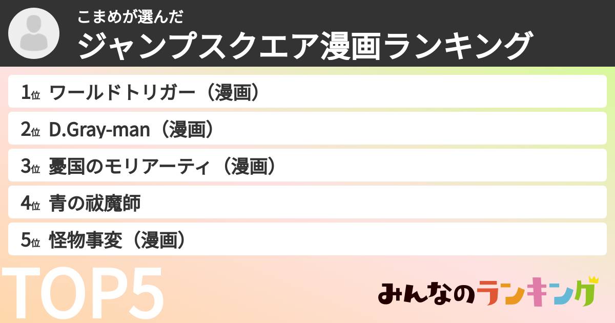 こまめさんの「ジャンプスクエア漫画ランキング」