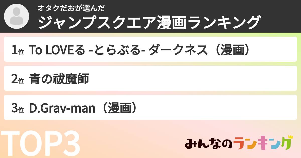 オタクだおさんの「ジャンプスクエア漫画ランキング」