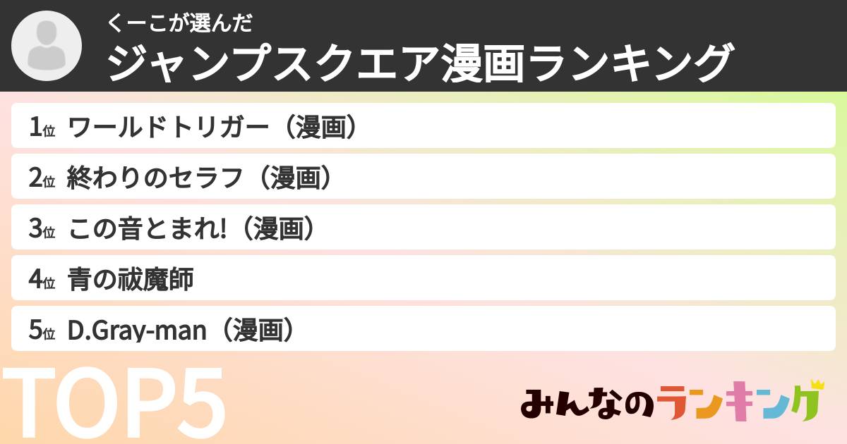 くーこさんの「ジャンプスクエア漫画ランキング」