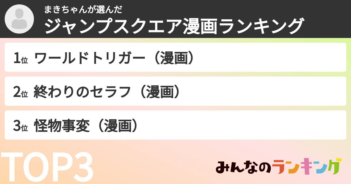 まきちゃんさんの「ジャンプスクエア漫画ランキング」