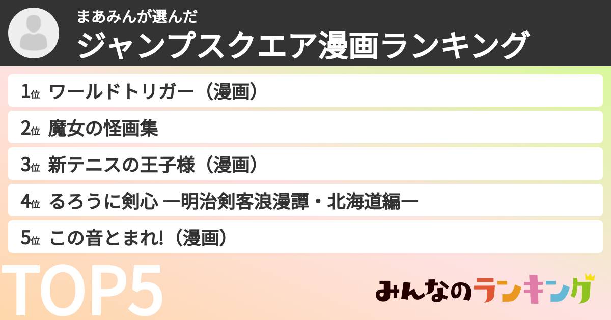 まあみんさんの「ジャンプスクエア漫画ランキング」