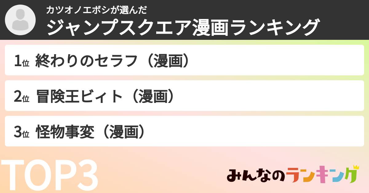 カツオノエボシさんの「ジャンプスクエア漫画ランキング」