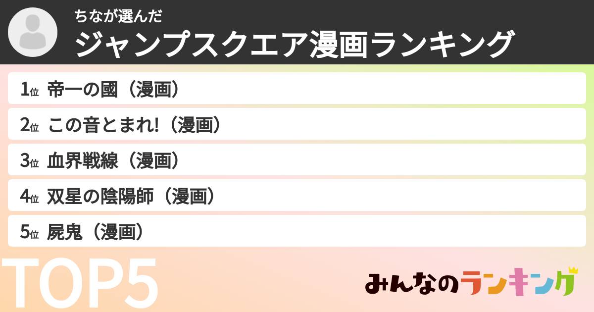 ちなさんの「ジャンプスクエア漫画ランキング」