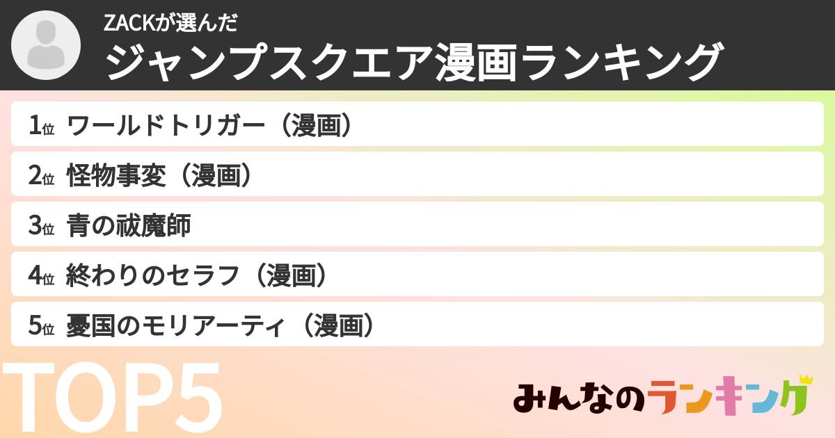 ZACKさんの「ジャンプスクエア漫画ランキング」