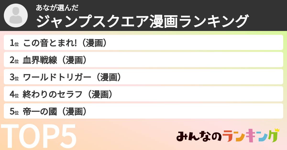 あなさんの「ジャンプスクエア漫画ランキング」