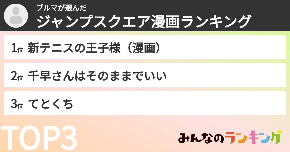 ブルマさんの「ジャンプスクエア漫画ランキング」