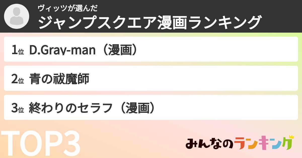 ヴィッツさんの「ジャンプスクエア漫画ランキング」