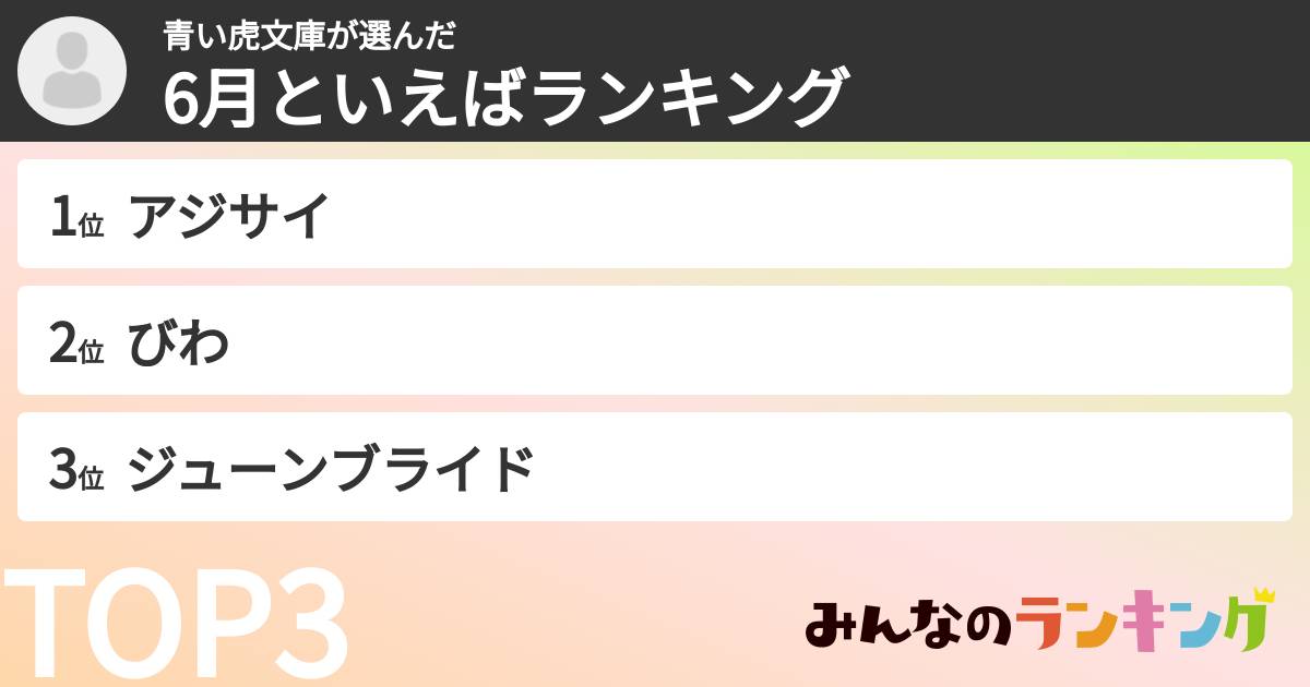 青い虎文庫さんの「6月といえばランキング」