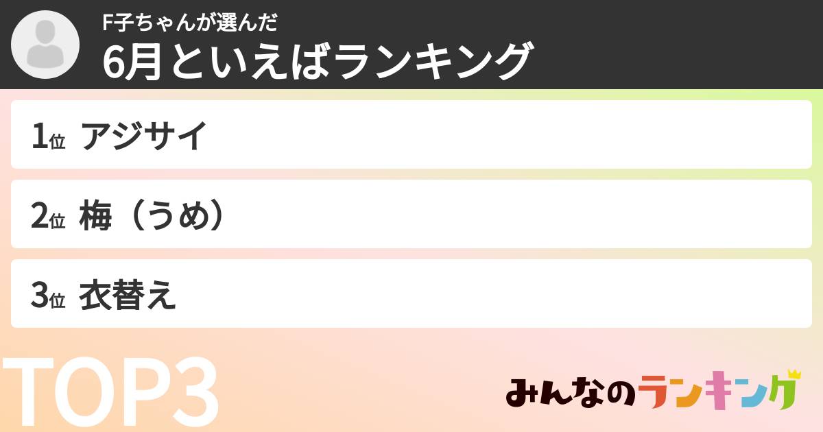 F子ちゃんさんの「6月といえばランキング」