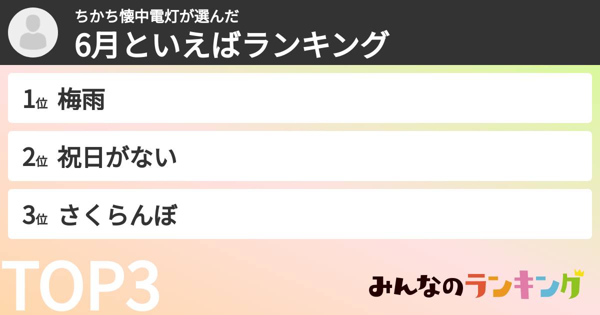 ちかち懐中電灯さんの「6月といえばランキング」