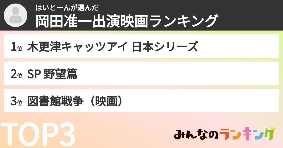 はいとーんさんの「岡田准一出演映画ランキング」