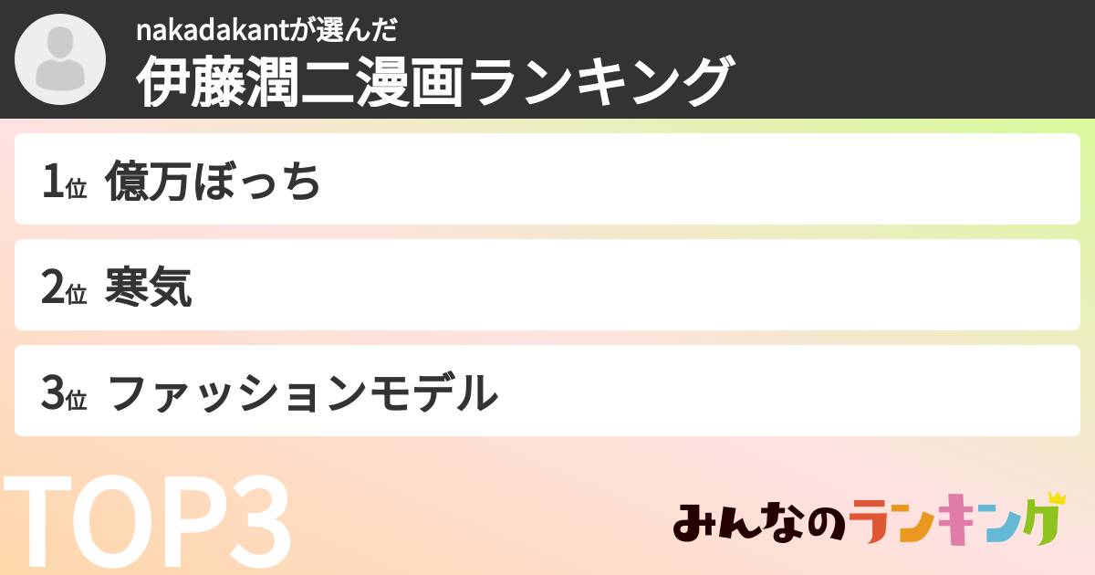 nakadakantさんの「伊藤潤二漫画ランキング」