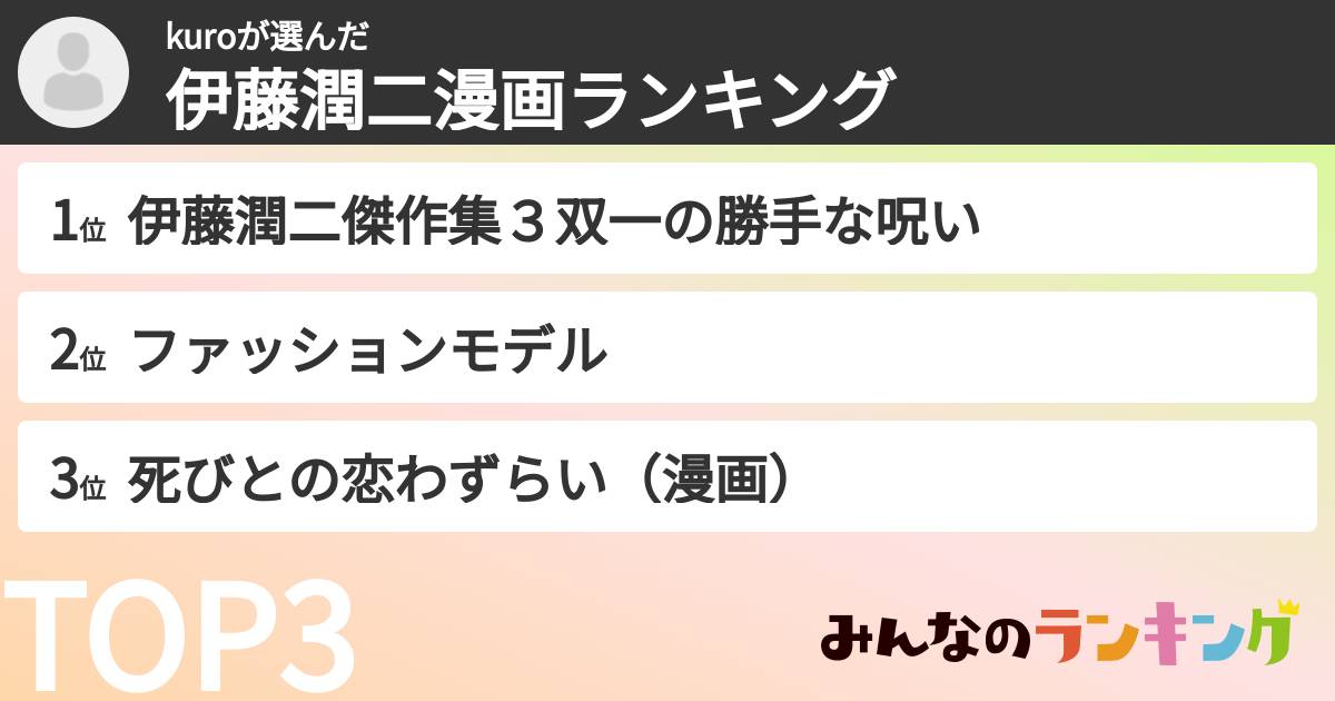 kuroさんの「伊藤潤二漫画ランキング」
