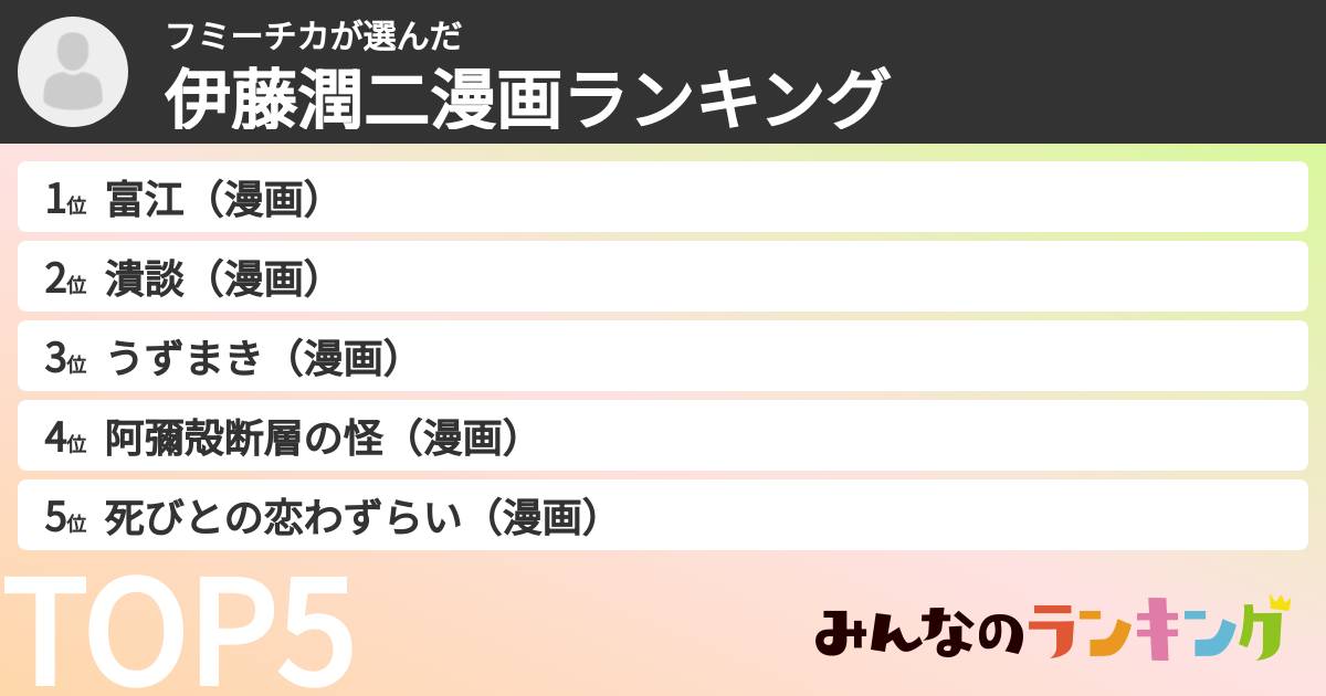 フミーチカさんの「伊藤潤二漫画ランキング」