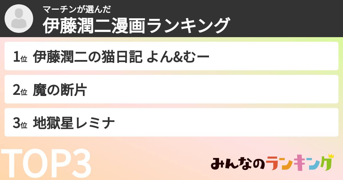 マーチンさんの「伊藤潤二漫画ランキング」