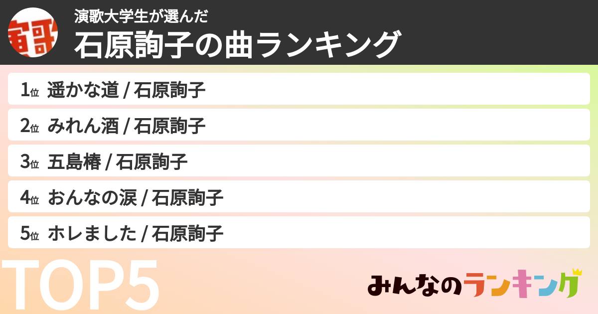 演歌大学生さんの「石原詢子の曲ランキング」