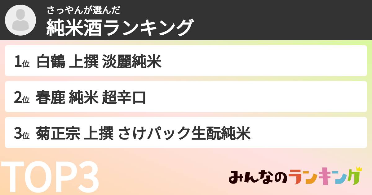 さっやんさんの「純米酒ランキング」