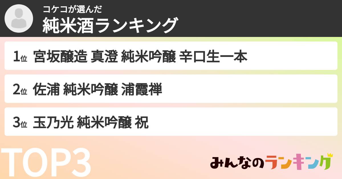 コケコさんの「純米酒ランキング」
