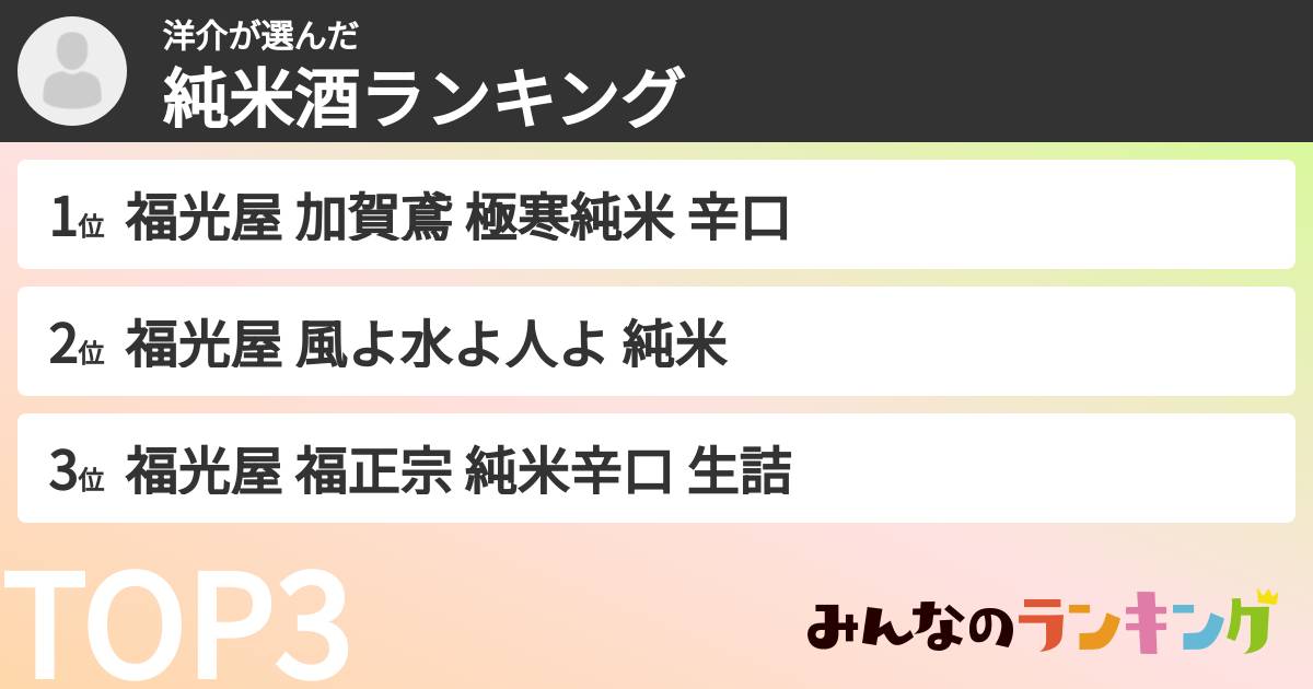 洋介さんの「純米酒ランキング」