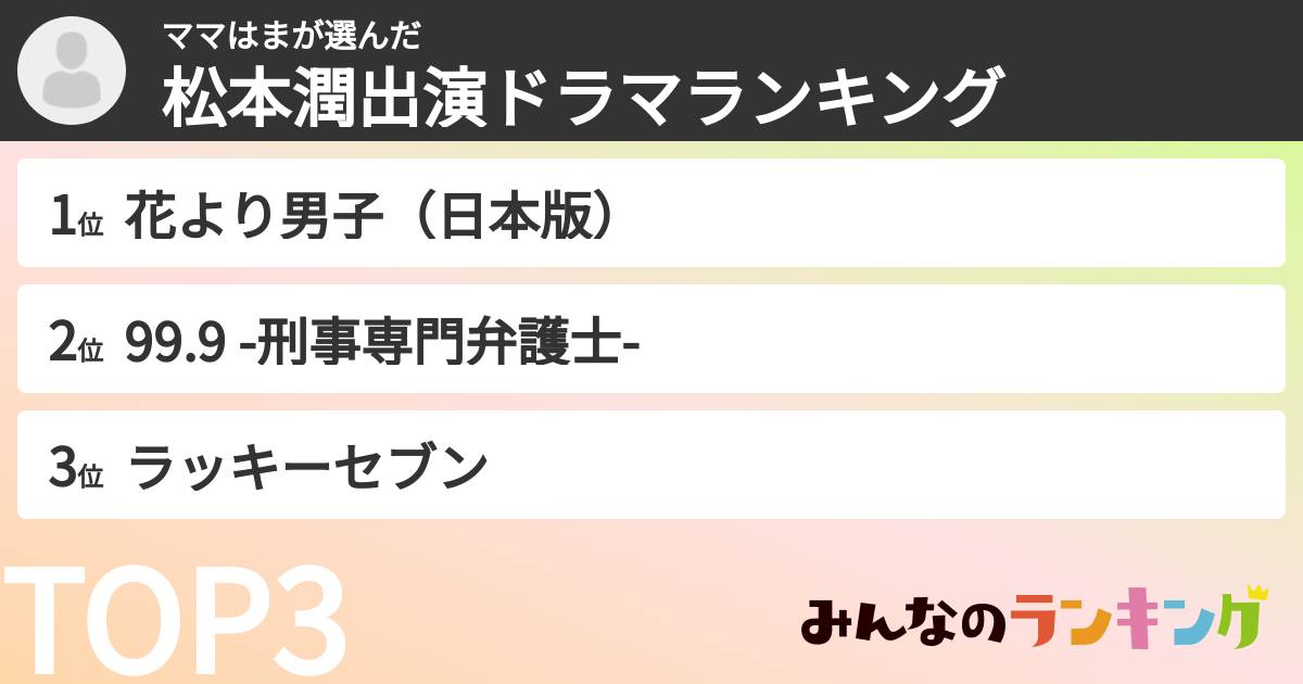 ママはまさんの「松本潤出演ドラマランキング」