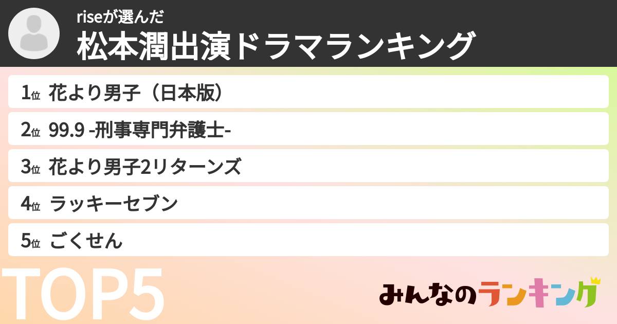 riseさんの「松本潤出演ドラマランキング」