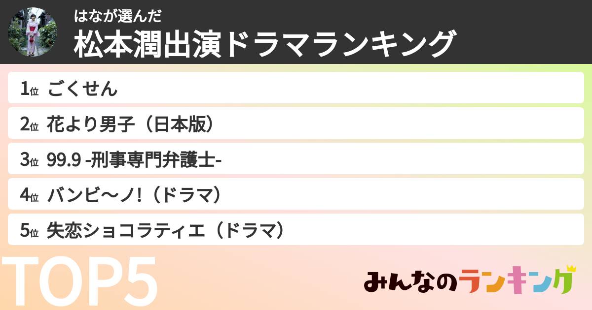 はなさんの「松本潤出演ドラマランキング」