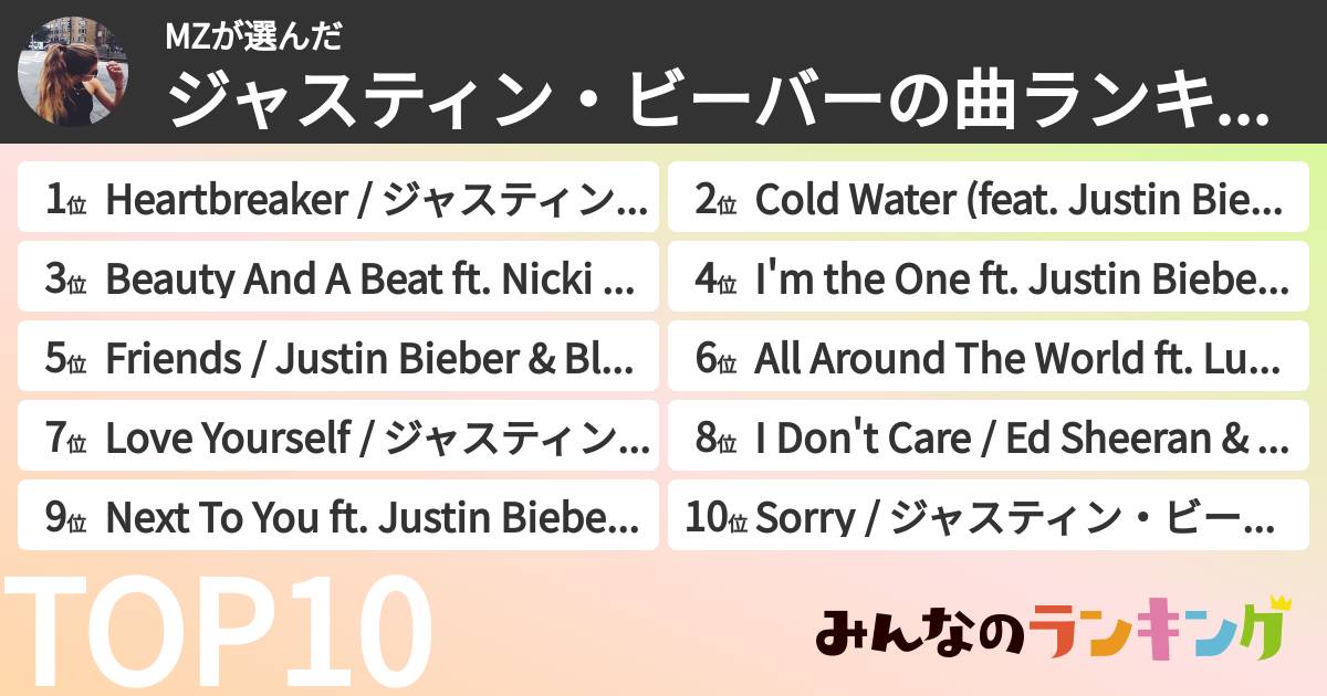 MZさんの「ジャスティン・ビーバーの曲ランキング」