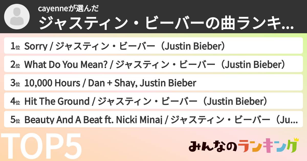 cayenneさんの「ジャスティン・ビーバーの曲ランキング」