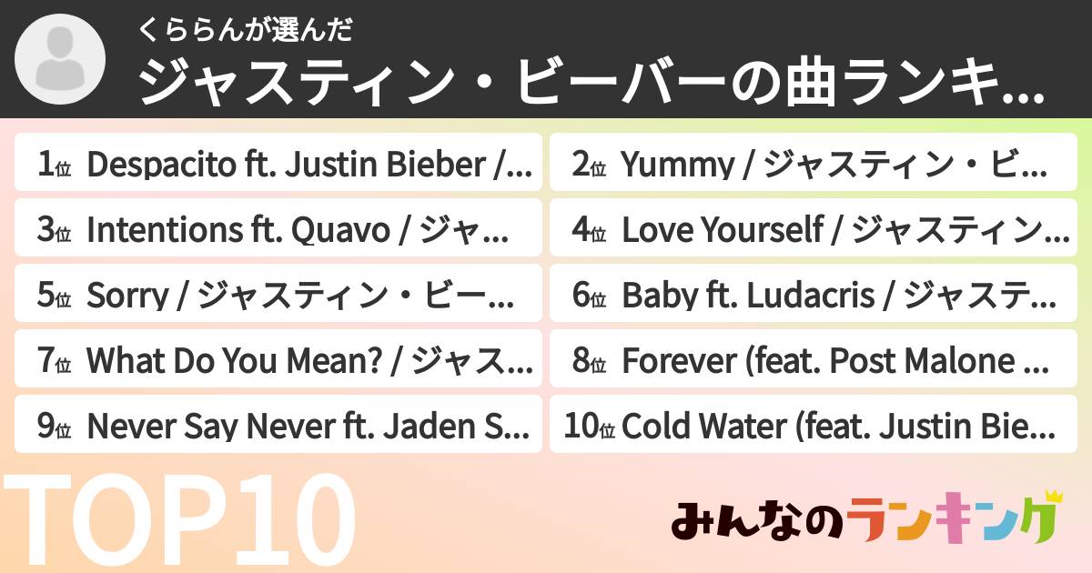 くららんさんの「ジャスティン・ビーバーの曲ランキング」