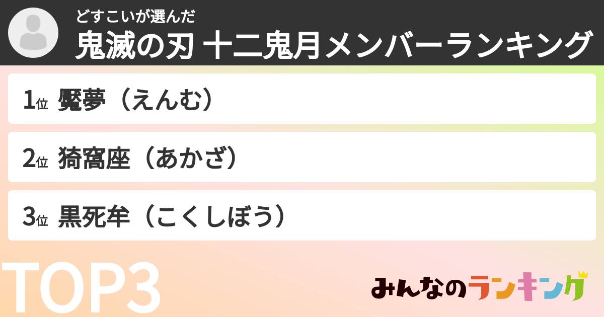 どすこいさんの「鬼滅の刃 十二鬼月メンバーランキング」