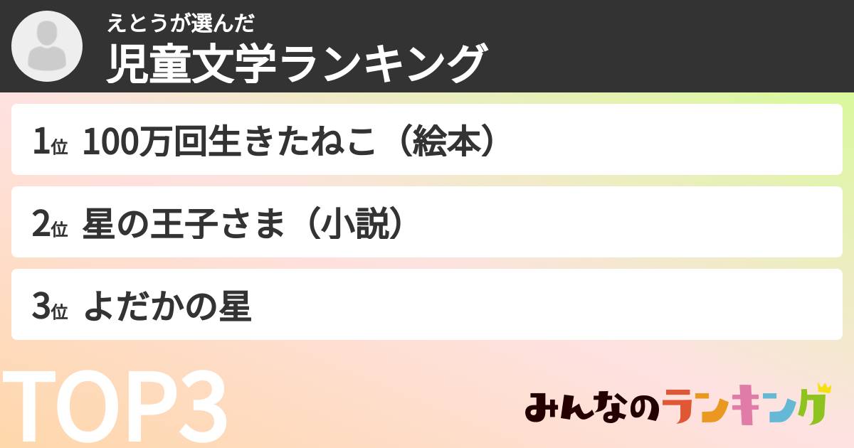 えとうさんの「児童文学ランキング」