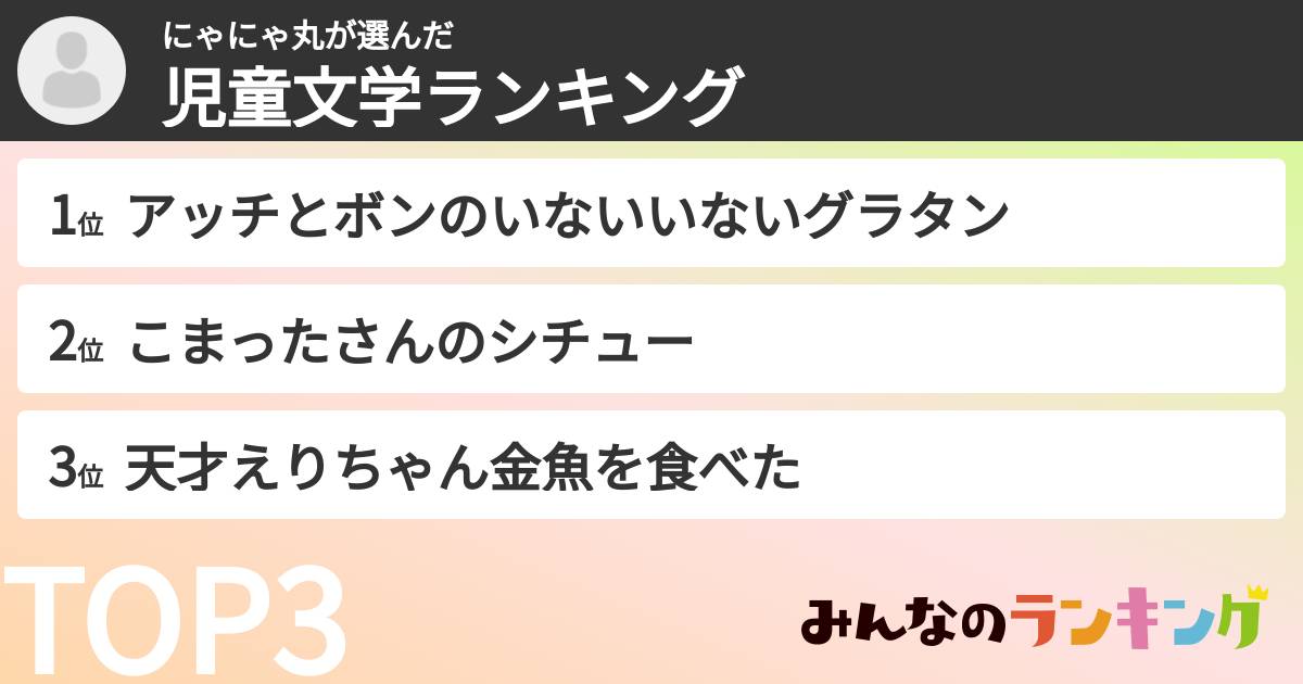 にゃにゃ丸さんの「児童文学ランキング」