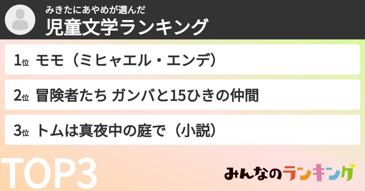 みきたにあやめさんの「児童文学ランキング」