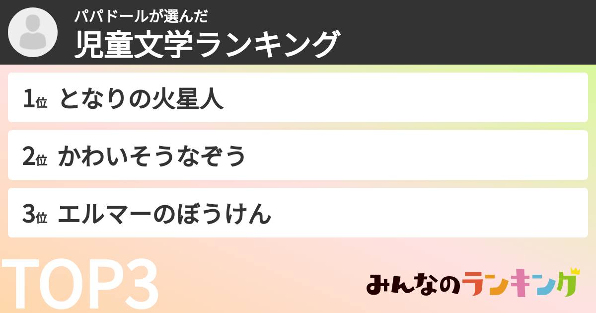 パパドールさんの「児童文学ランキング」