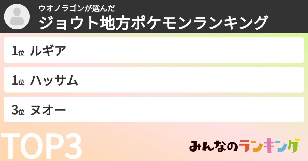 ウオノラゴンさんの「ジョウト地方ポケモンランキング」