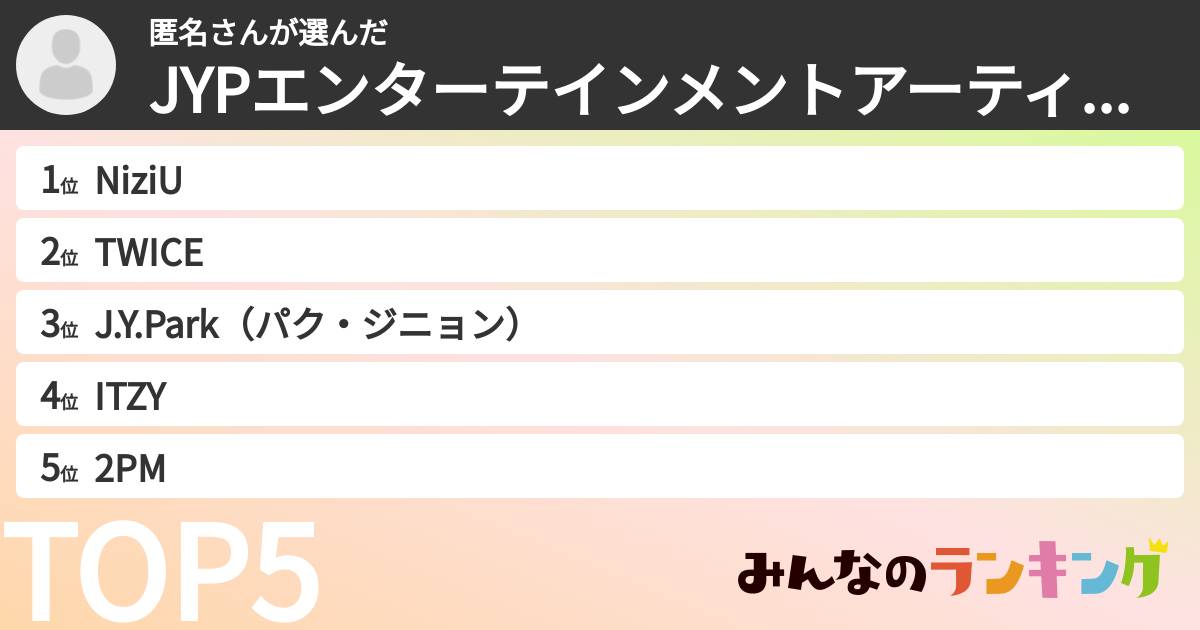 匿名さんさんの「JYPエンターテインメントアーティストランキング」