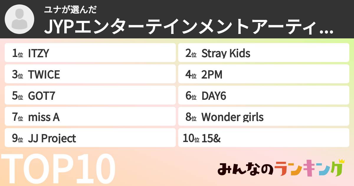 ユナさんの「JYPエンターテインメントアーティストランキング」